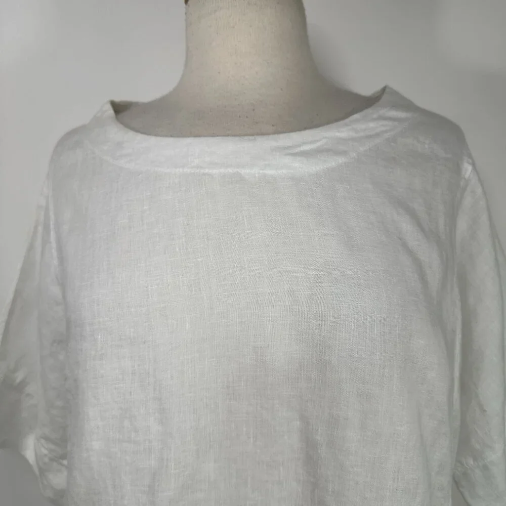 NWT Grand Greece Women’s M White 3/4 Sleeve 100% Linen Resort Wear Top Blouse - Picture 5 of 14